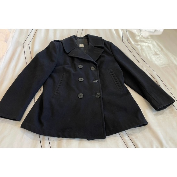Vtg Navy Peacoat Wool Jacket Lined Button-Up 16Reg Dbl Breasted Military Issue - Picture 1 of 7